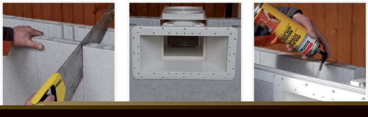 Recorte para instalar el skimmer del kit de poliestireno First Bloc
